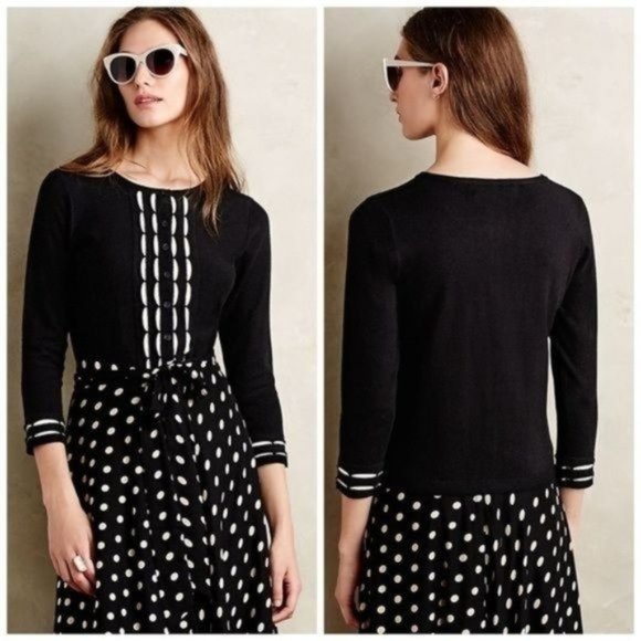 Anthropologie Sparrow Scalloped Striped Cardigan Black White S Small - Picture 1 of 11